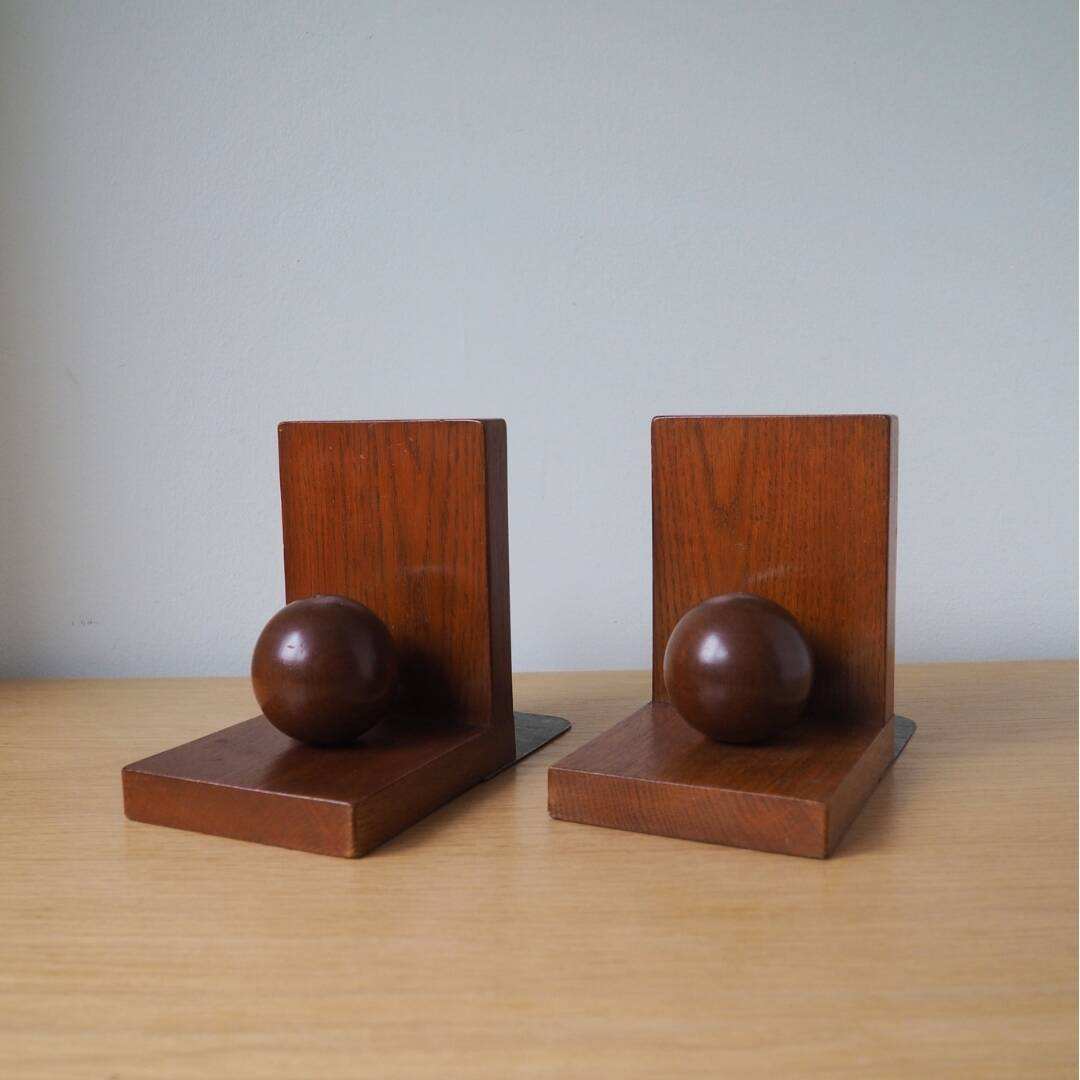 Pair (2) Wooden Bookends - Amsterdam School - 1920s, the Netherlands