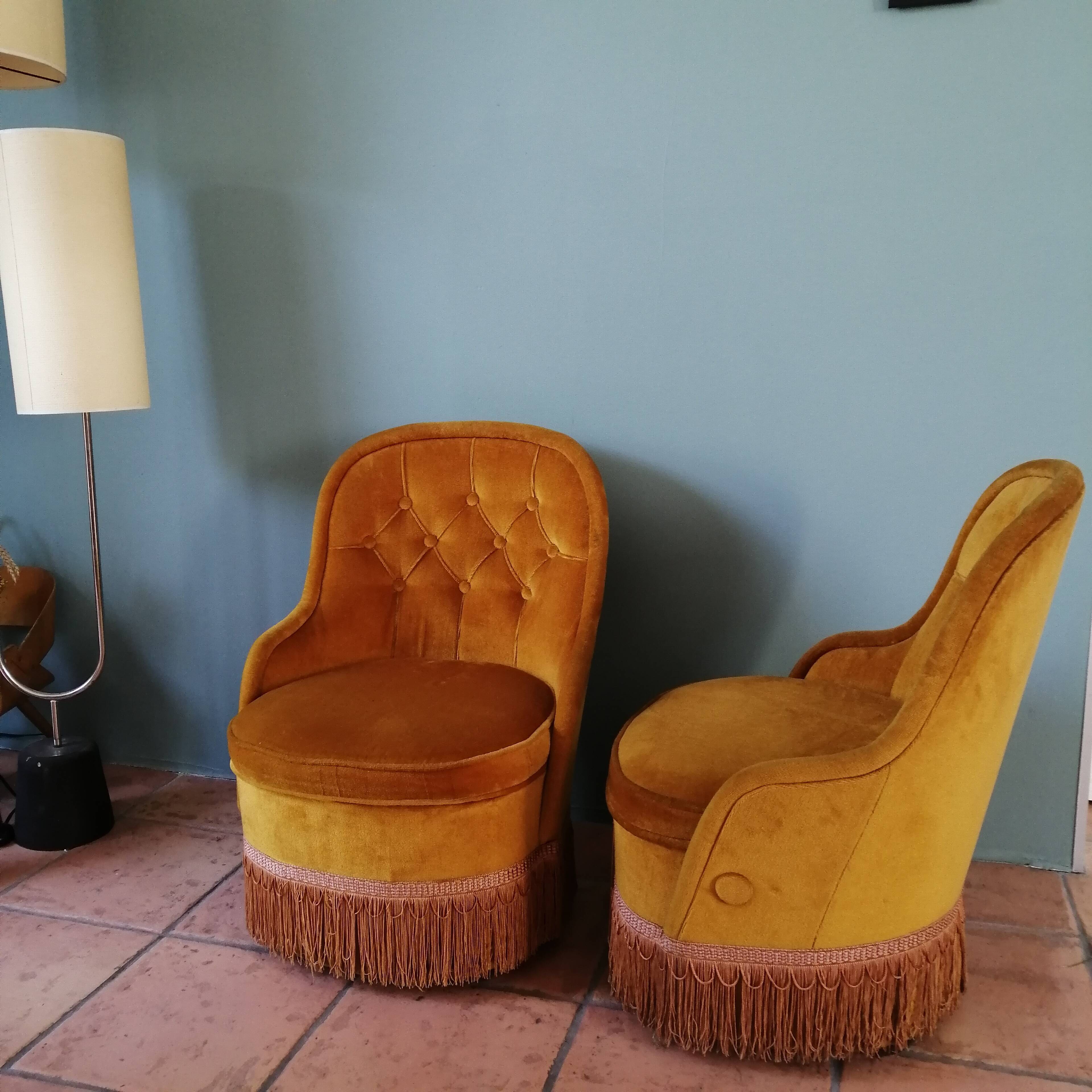 Pair of toad armchairs chest 80s
