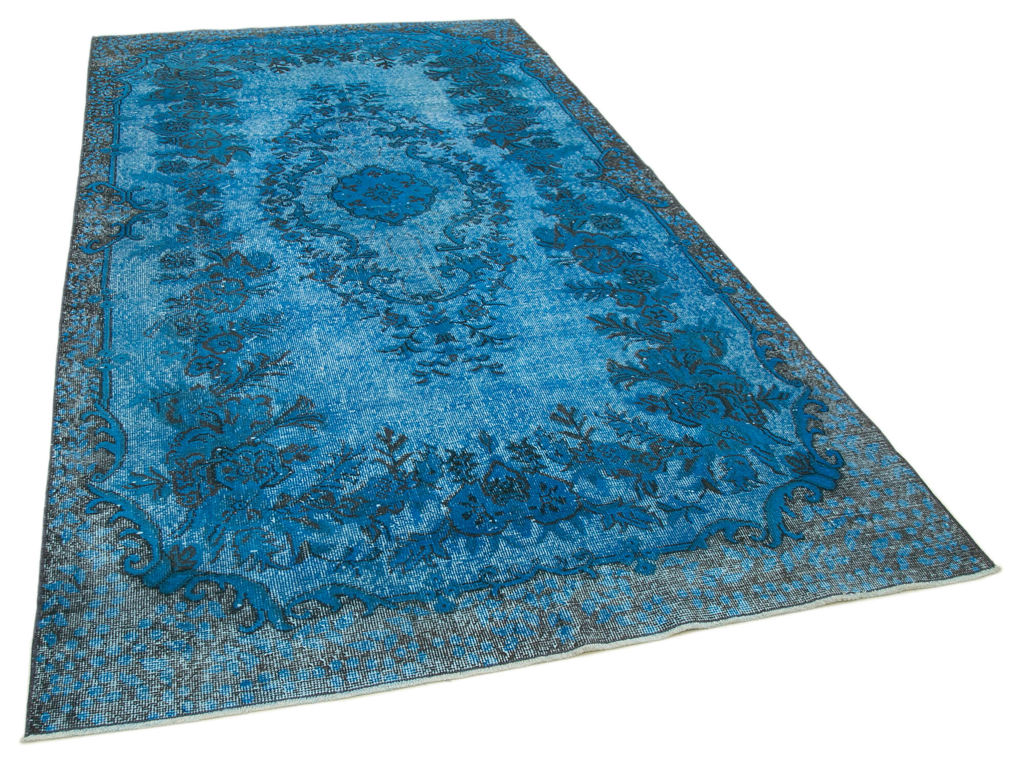 Hand-knotted contemporary oriental 1980s 171 cm x 303 cm blue carpet