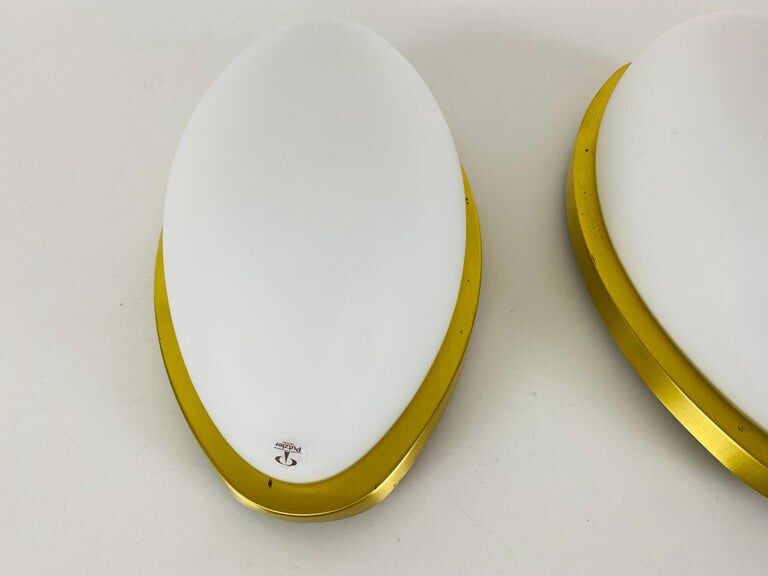 Pair of opaque glass wall lamps by Peill & Putzler, 1970, Germany