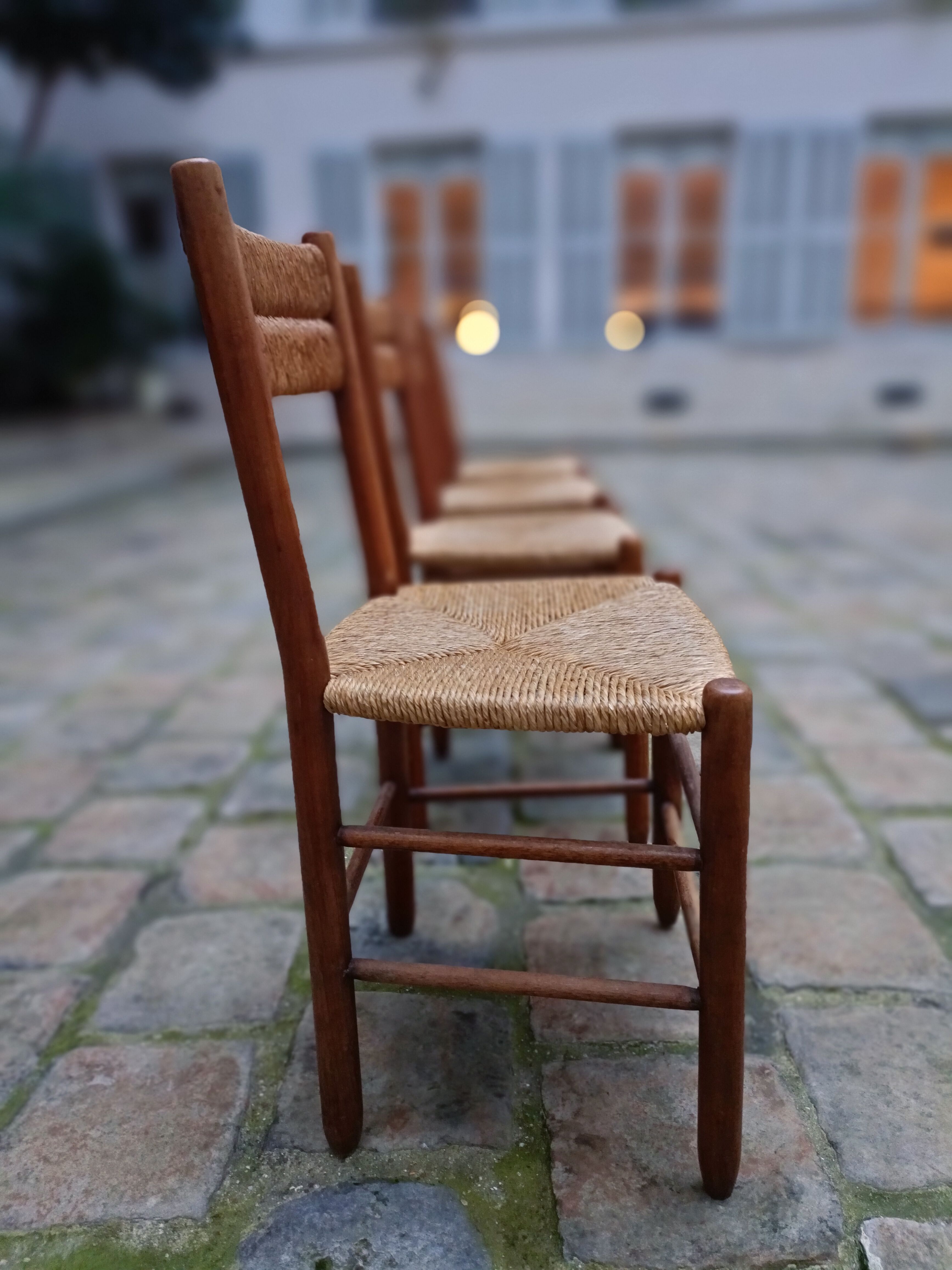 4 chairs wood and straw, 50