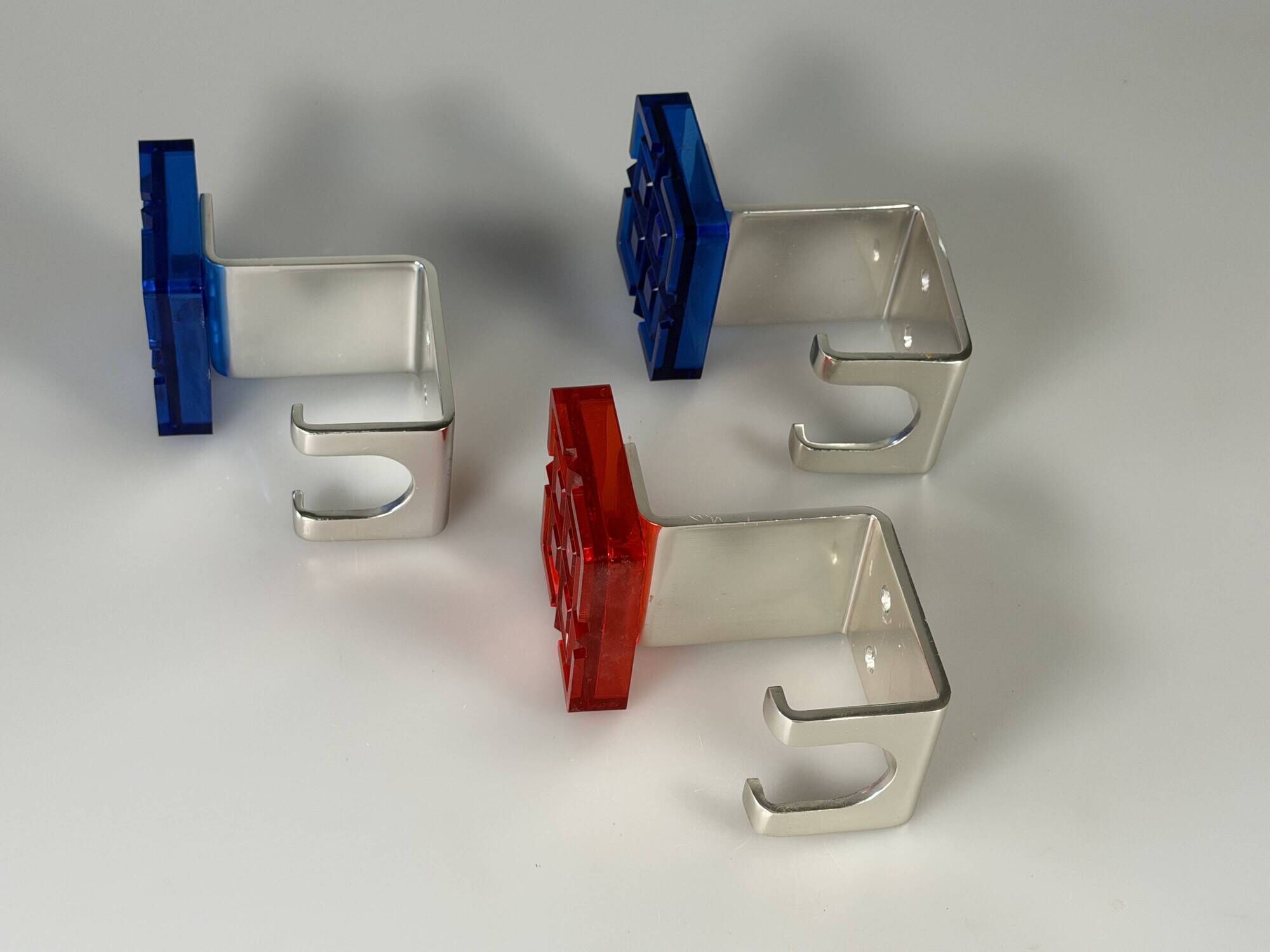 3 x 1960s 1970s Coat Hooks, Wall-Mounted Coat Rack, Metal/Plastic