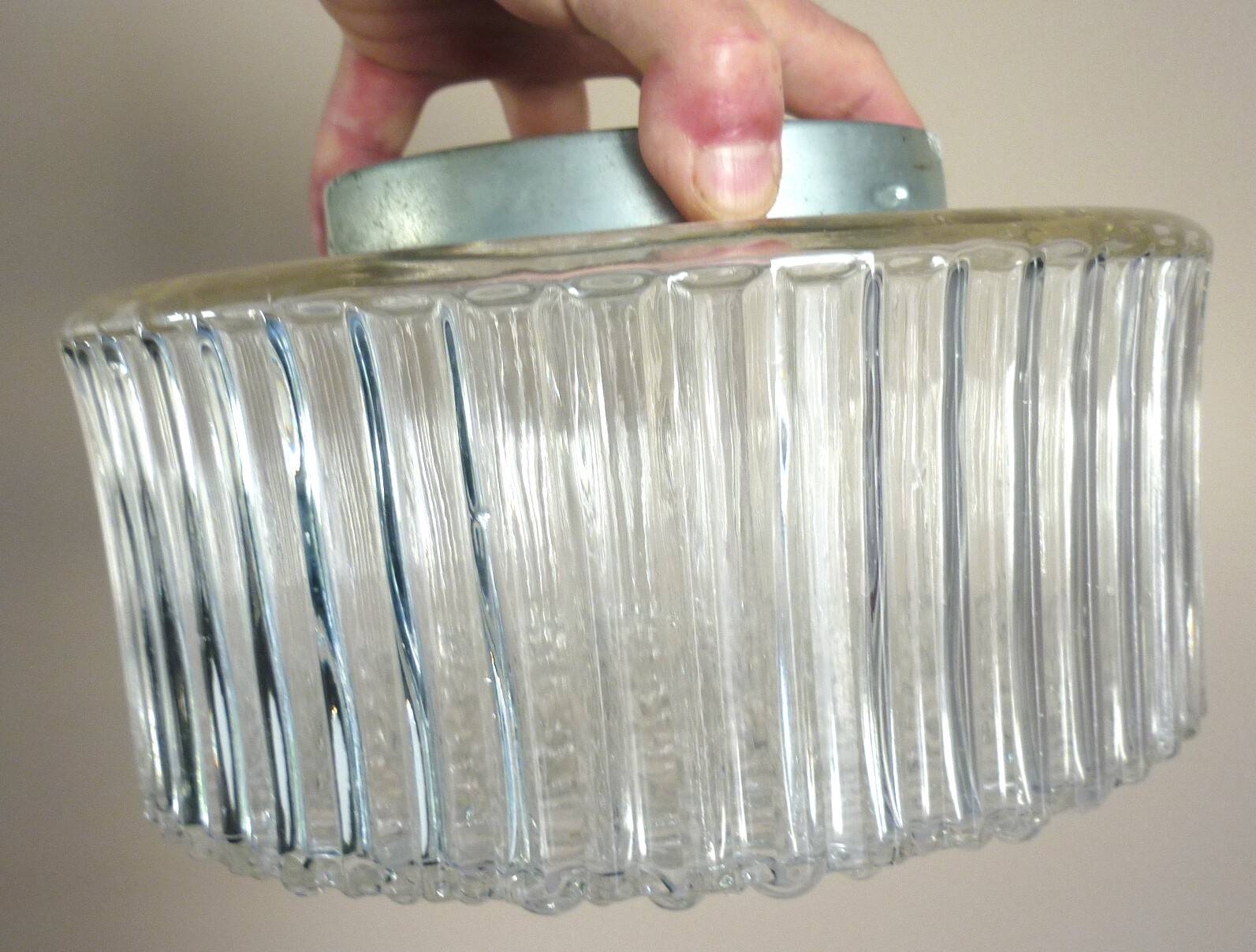 Large round ceiling light, molded glass wall light, thick, Helena Tynell, 1960s