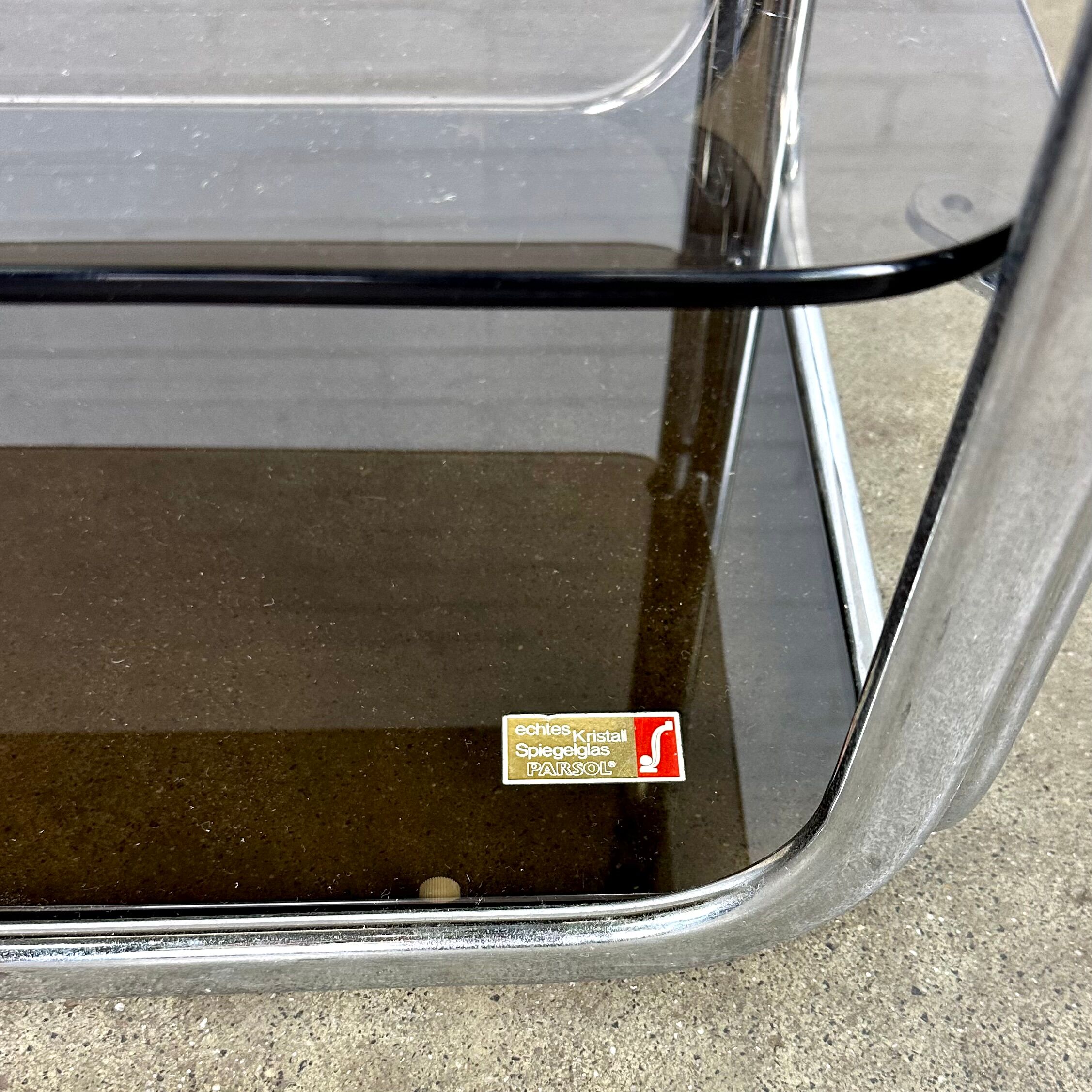 Vintage chrome rack with crystal smoked glass