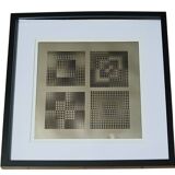 Tableau Vintage Art Optique - Victor Vasarely - Frame 40x40cm.