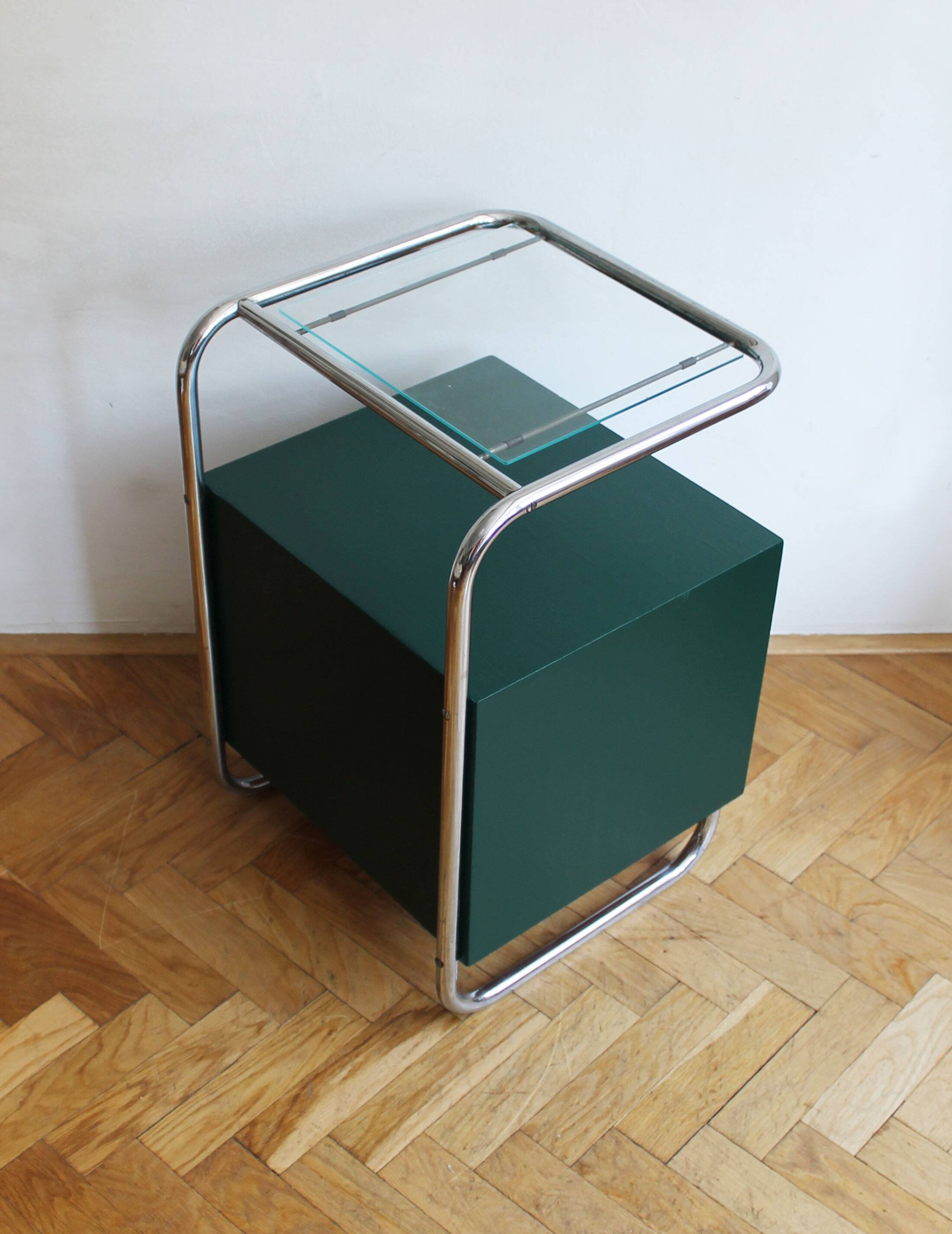 Bauhaus Style Tubular Steel Bedside Cabinet, Czechoslovakia 1940s