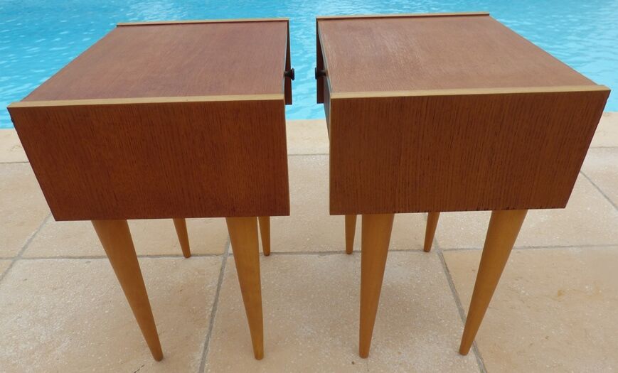 2 vintage scandinavian drawer nightstands with clamshell door