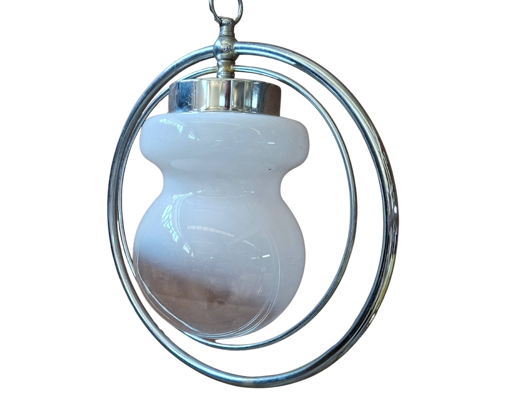 Suspension Vintage Space Age – Design des années 70 – Verre opalin et chrome