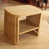 Side table - bedside table - handmade of rattan, bambus and wood - Vintage