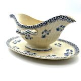 White and blue saucière in faience iron earth Boch Brother model Astre