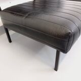 Set of 2 vintage modernist armchairs in black faux leather and metal.