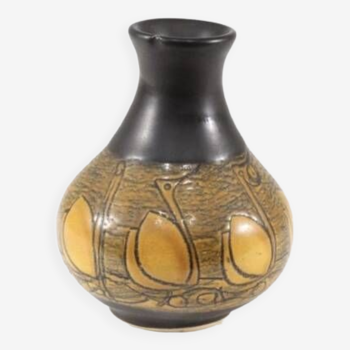 Rarissime vase à col resserré en céramique émaillée noire et orange - Jacques BLIN (1920-1995)