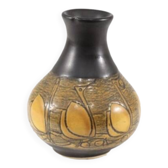 Rarissime vase à col resserré en céramique émaillée noire et orange - Jacques BLIN (1920-1995)