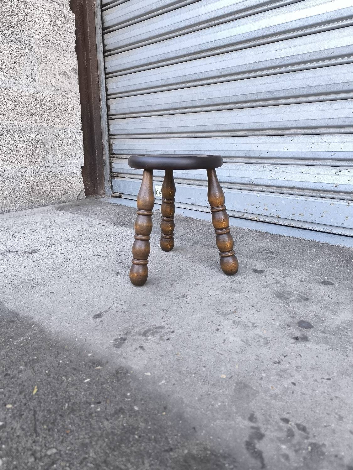 Turned wooden tripod stool