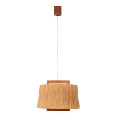 Suspension en sisal et teck par Temde Leuchten, années 1960.