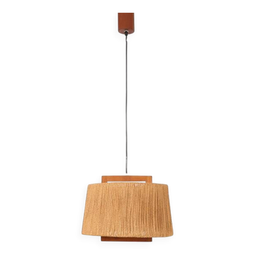 Vintage sisal and teak pendant lamp by Temde Leuchten, 1960s