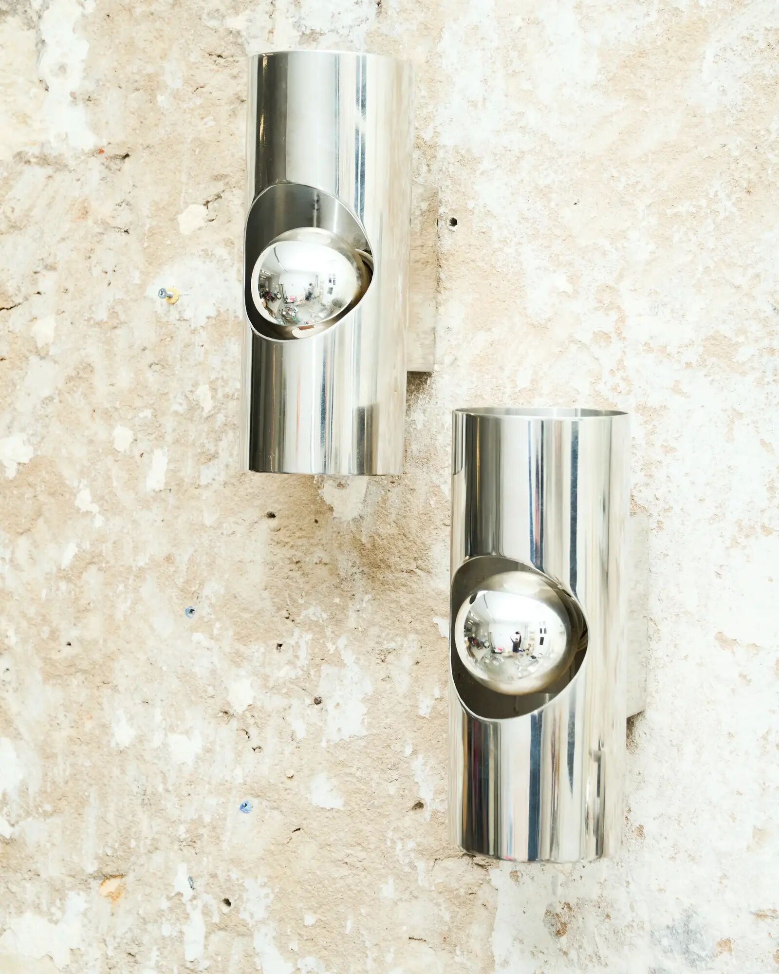 Pair of "Tube" wall lights in chrome, Space Age, 1970s