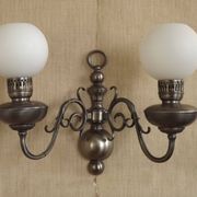 Vintage French silvered Flemish double wall sconce with opaque white glass shade 5007.