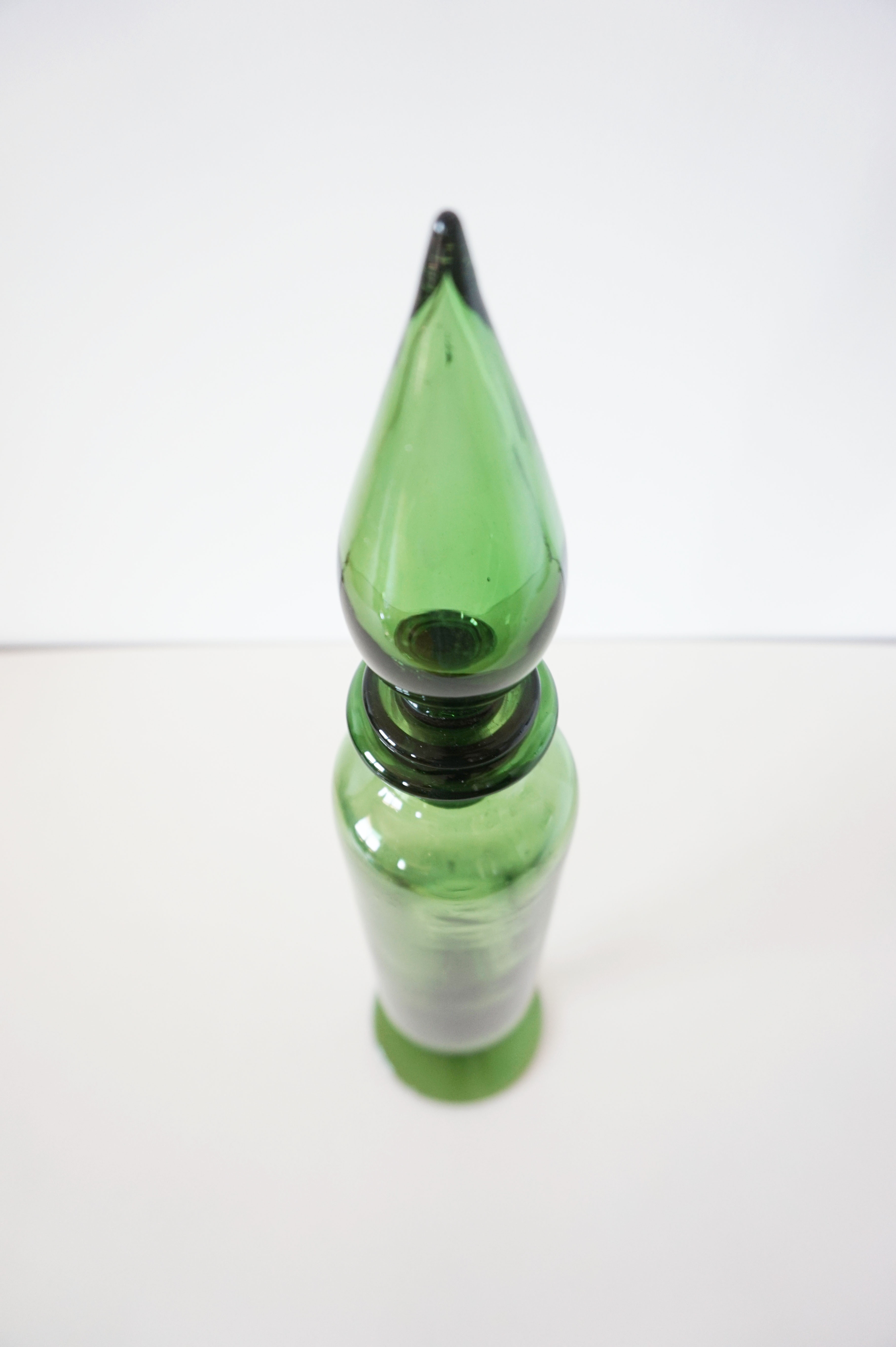 Italian decanter in green blown glass empoli