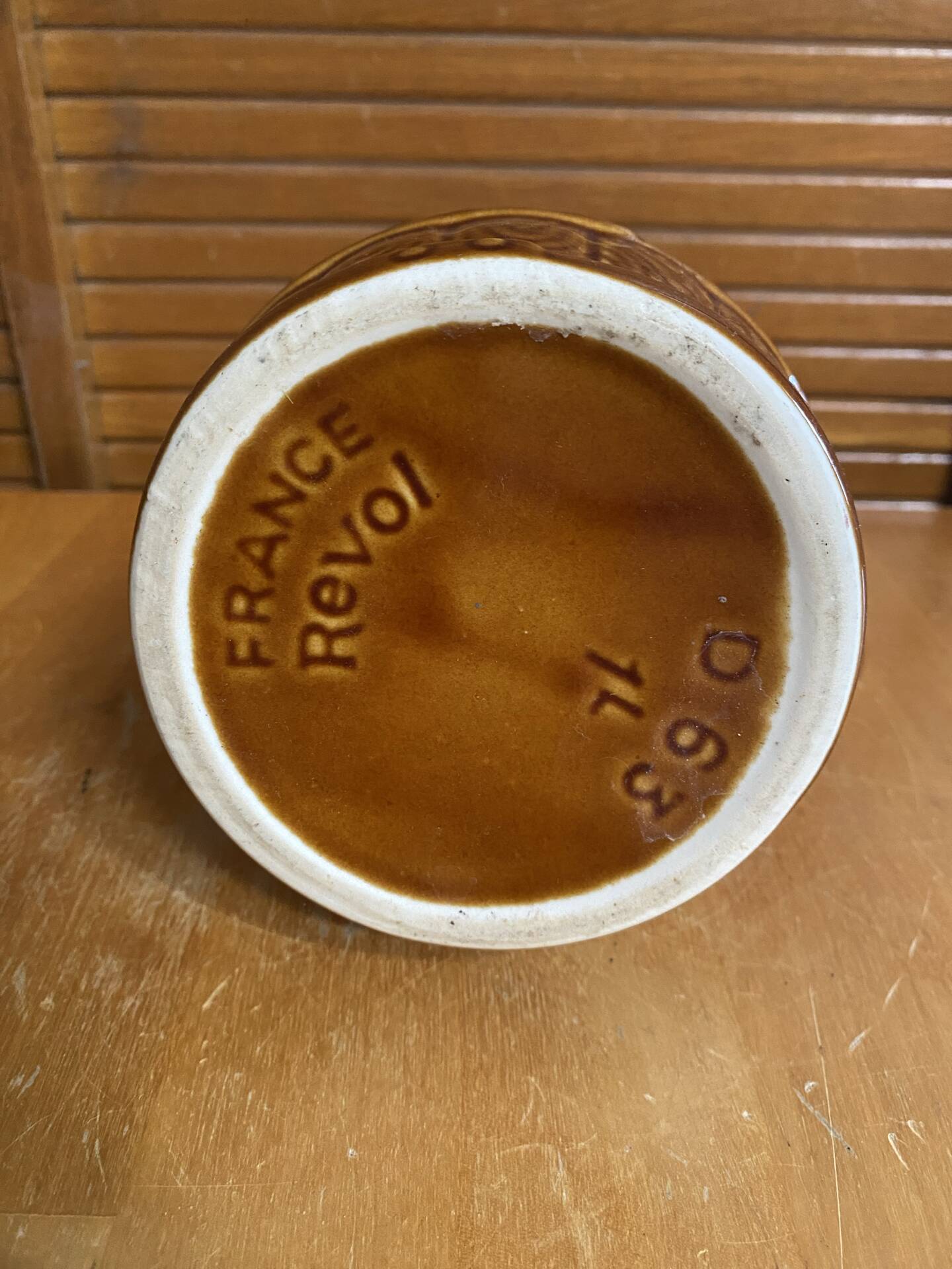 Old pichet revol barrel shape flamed ceramic 1 litre vintage #e