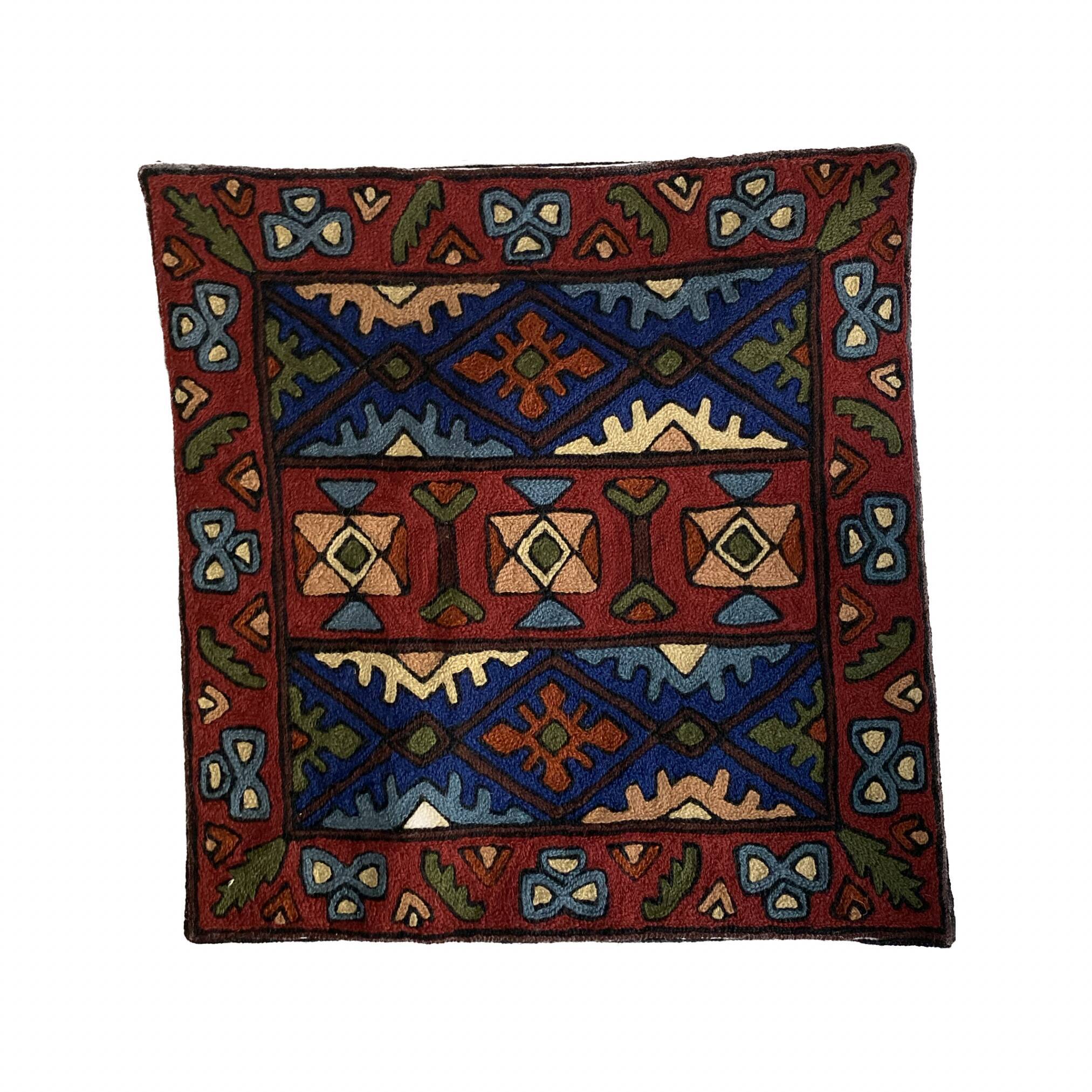 Ethnic wool cushion cover embroidered by hand 40x40 cm