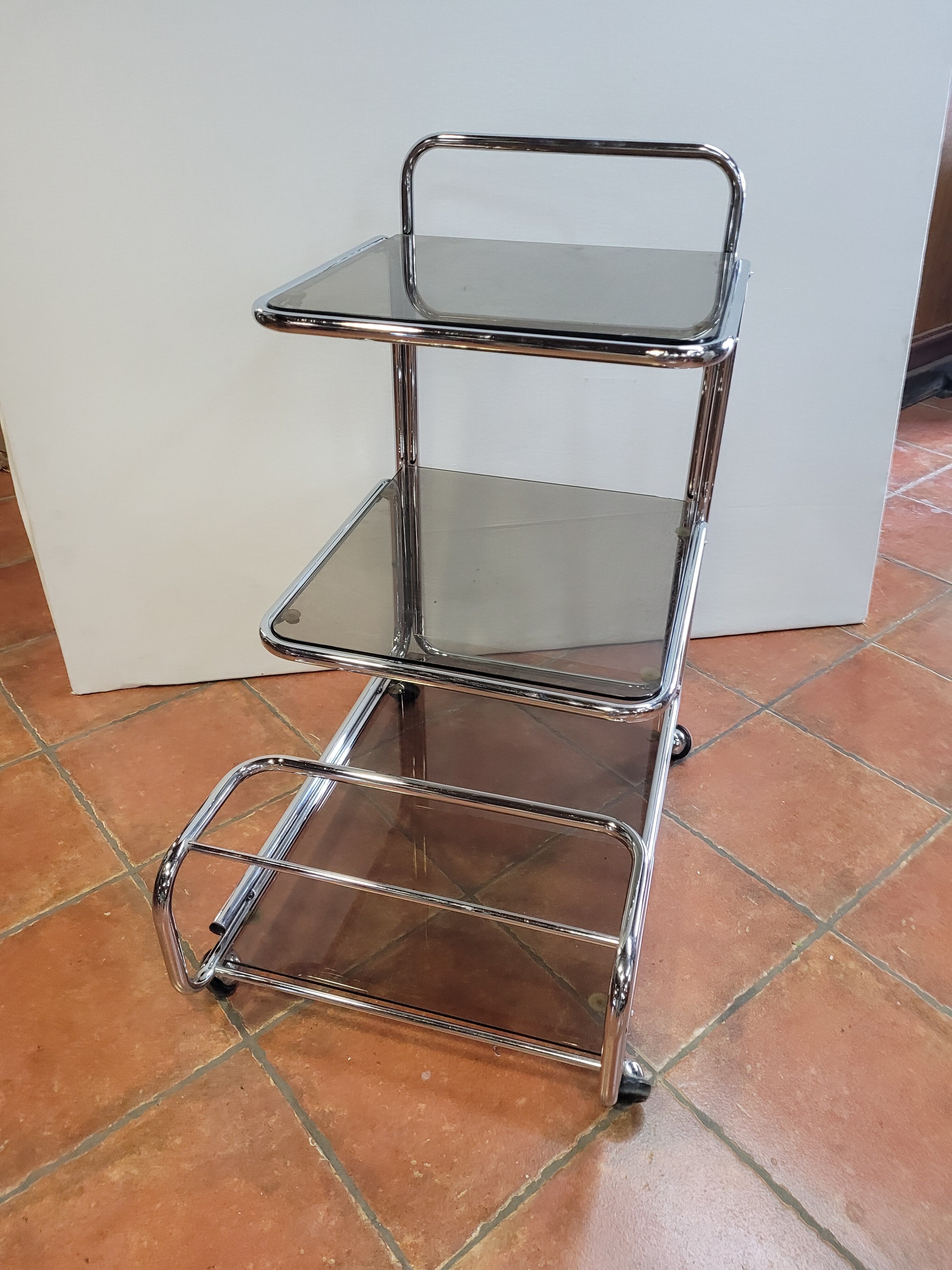 Serving base chrome smoked glass 3 trays of the 60s / 70s