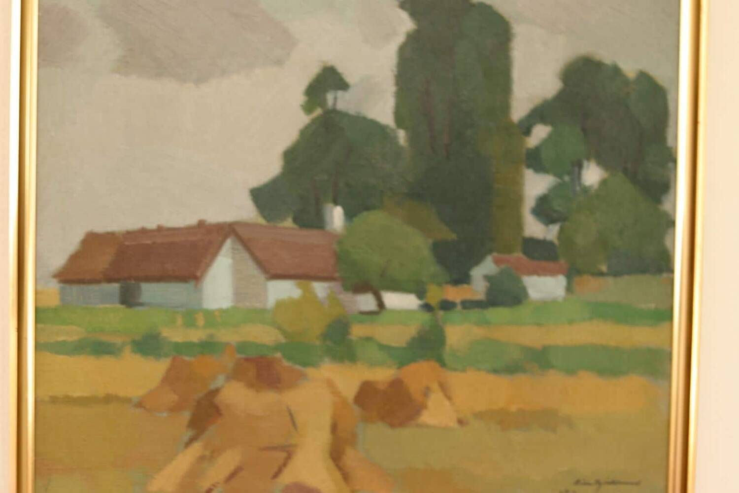 Mid Century Swedish Oil on Canvas – “Village” by Richard Björklund