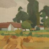 Mid Century Swedish Oil on Canvas – “Village” by Richard Björklund