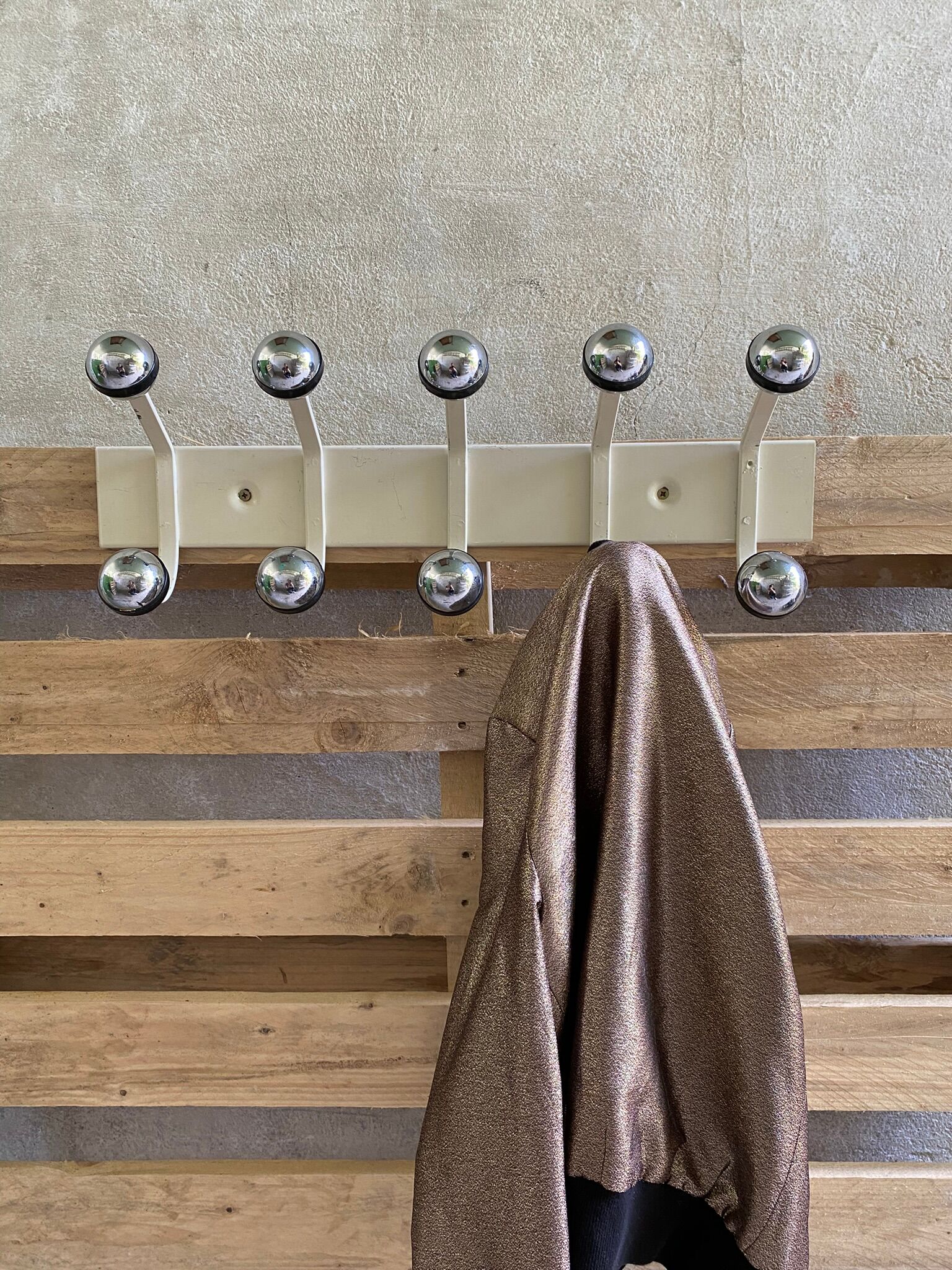 Vintage wall coat rack, Ten hooks, 70s
