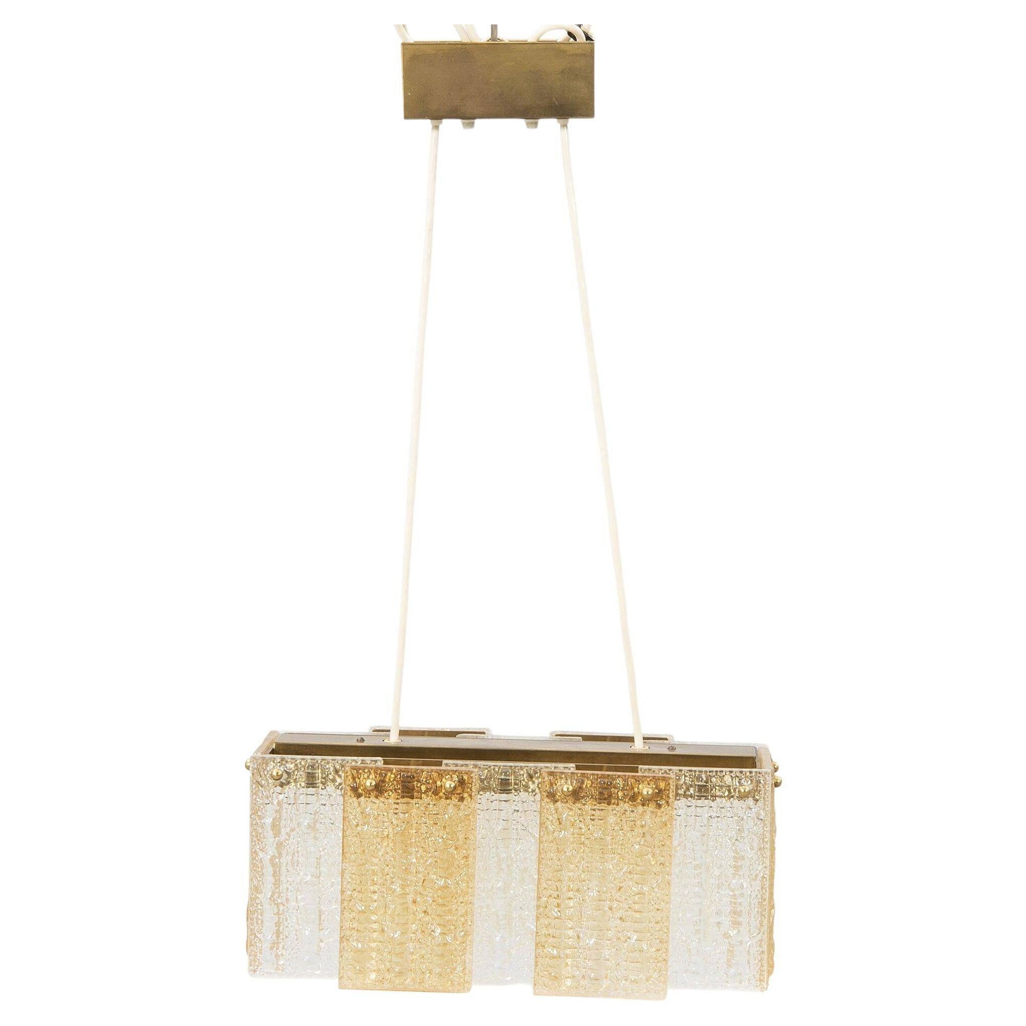 Orrefors ceiling light in glass and brass, Sweden, 1960