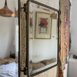 Miroir vintage 1910 triptyque barbier fleur de lys doré - 22 x 50 cm