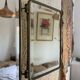 Miroir vintage 1910 triptyque barbier fleur de lys doré - 22 x 50 cm