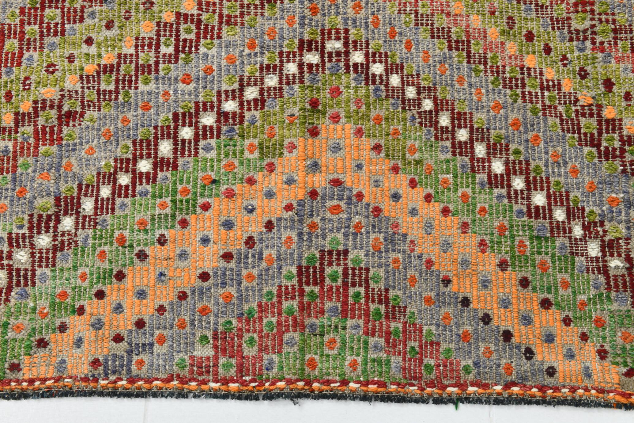 Tapis Kilim vintage vert et orange 7x9, 203x263 cm