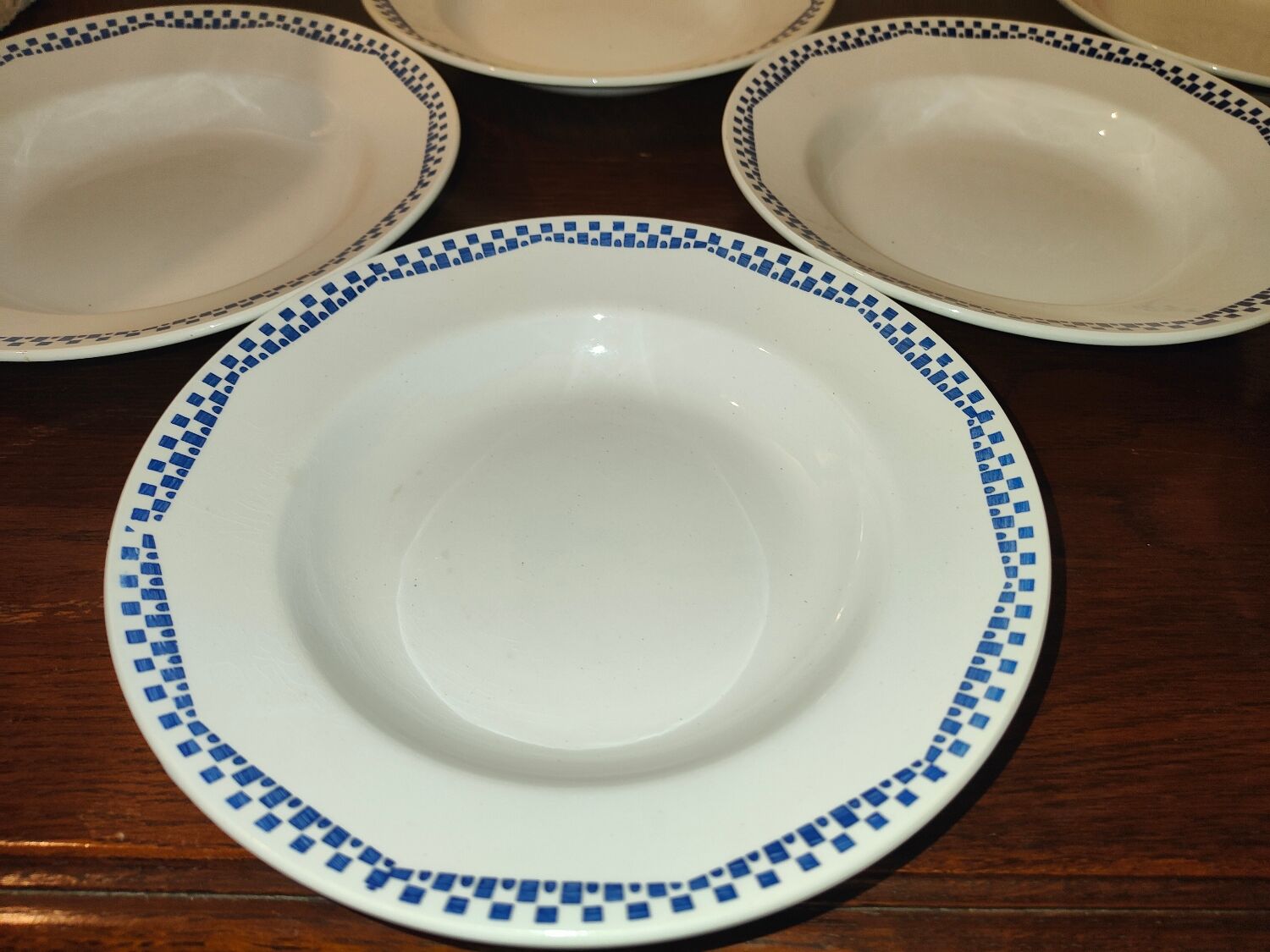 6 hollow plates Moulin des loups and Hamage Orchies France patterned 50s