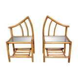 Pair of rattan and bamboo bedside tables