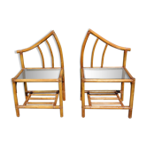 Pair of rattan and bamboo bedside tables
