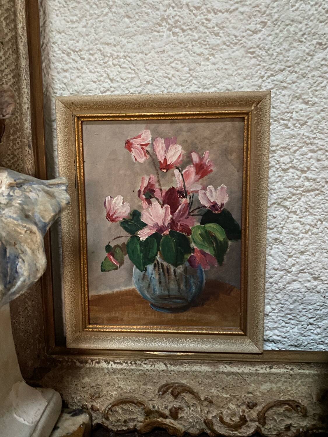 Small old framed oil on cardboard