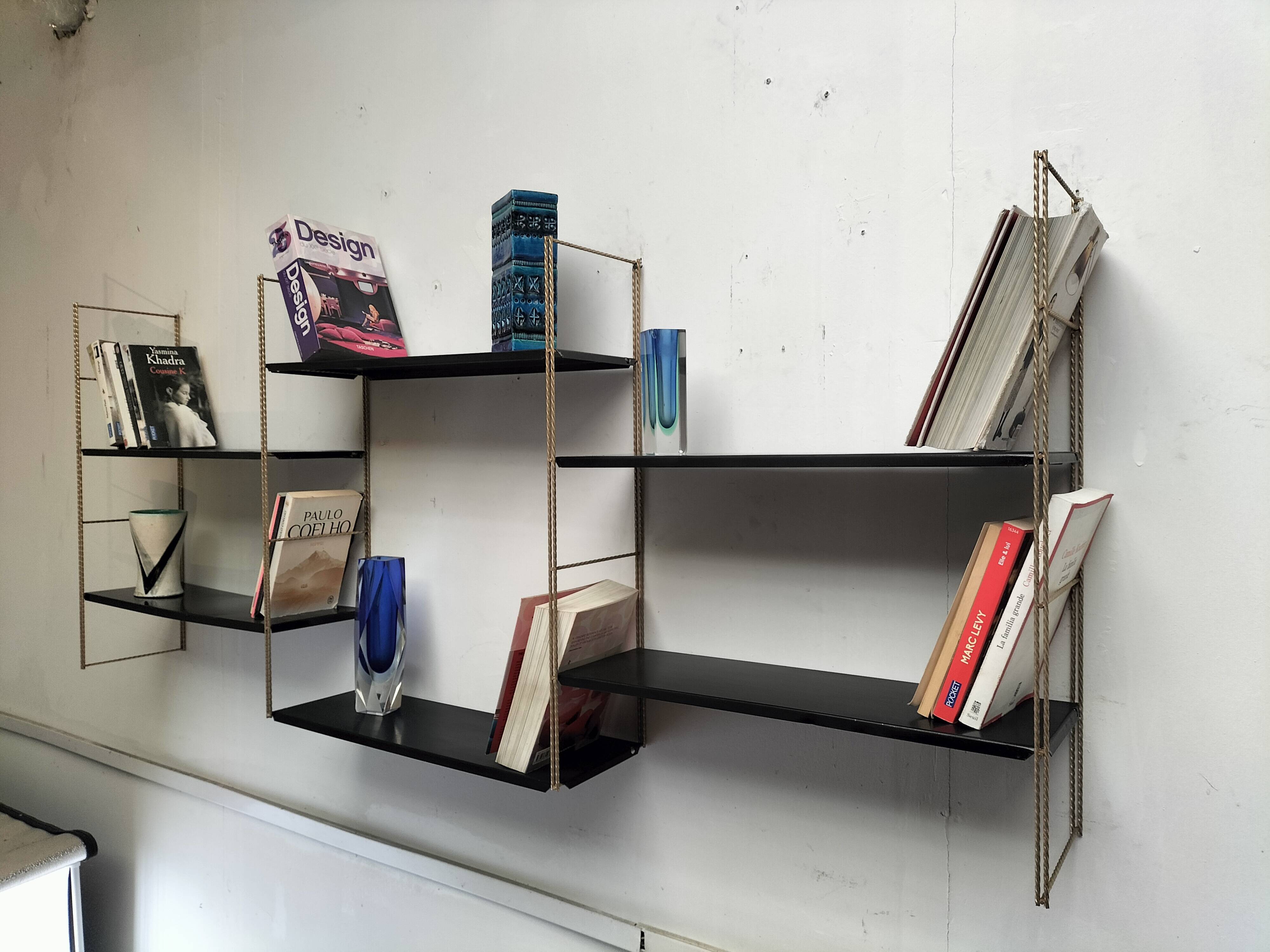 Modular black metal shelf
