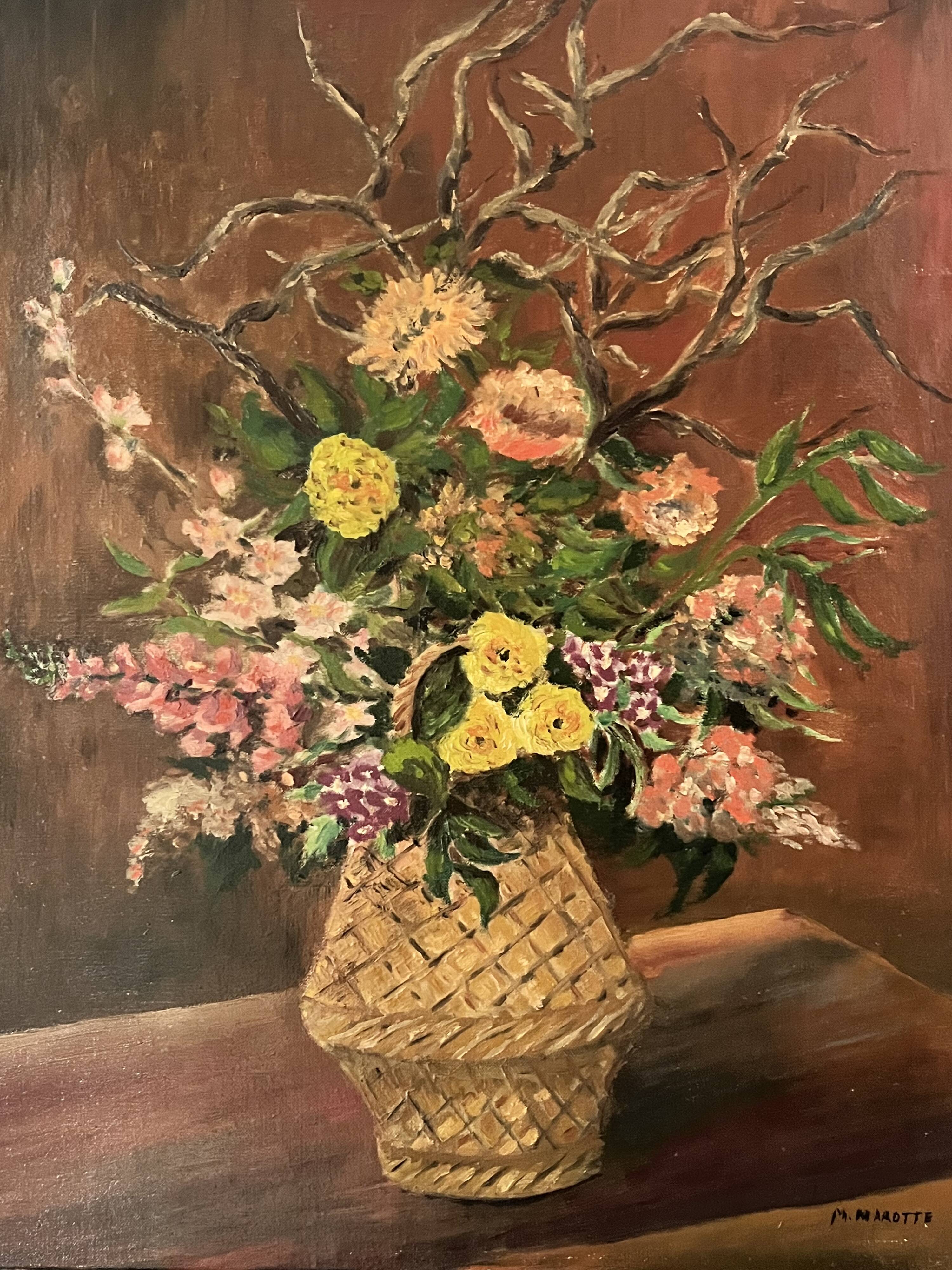Huile sur toile, bouquet d'automne