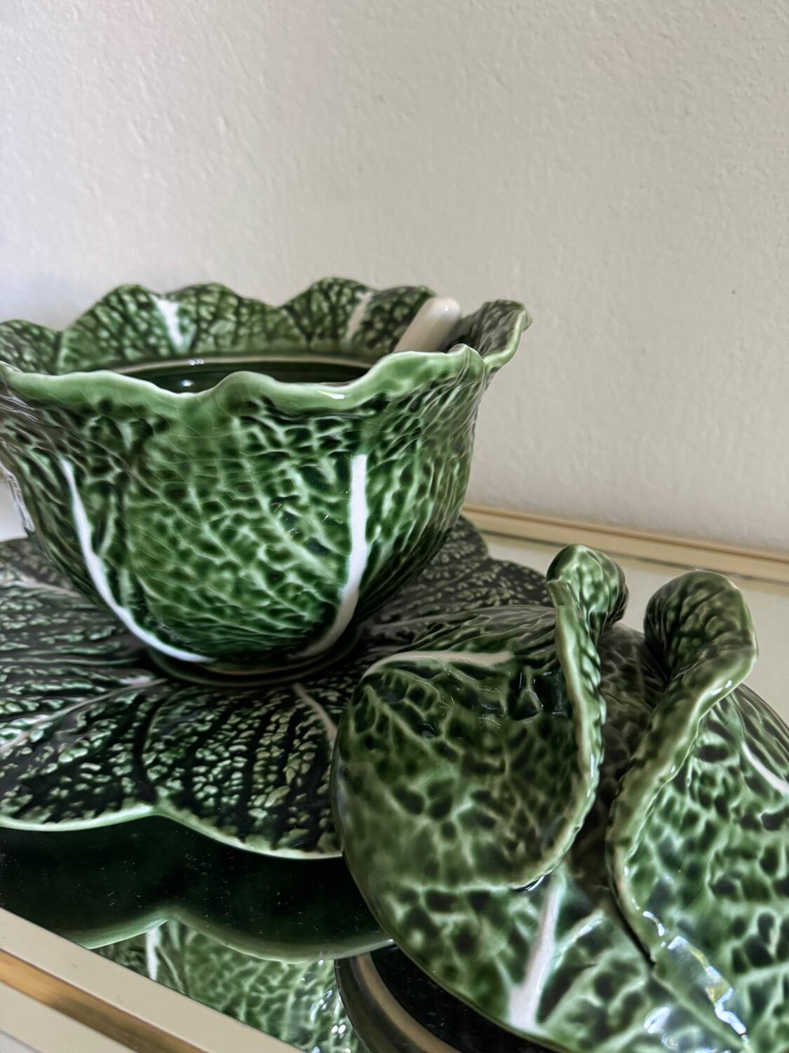 Vintage Caldas ceramic green cabbage tureen