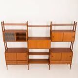 Scandinavian free-standing teak wall unit with 5 cabinets, Norway 1960s