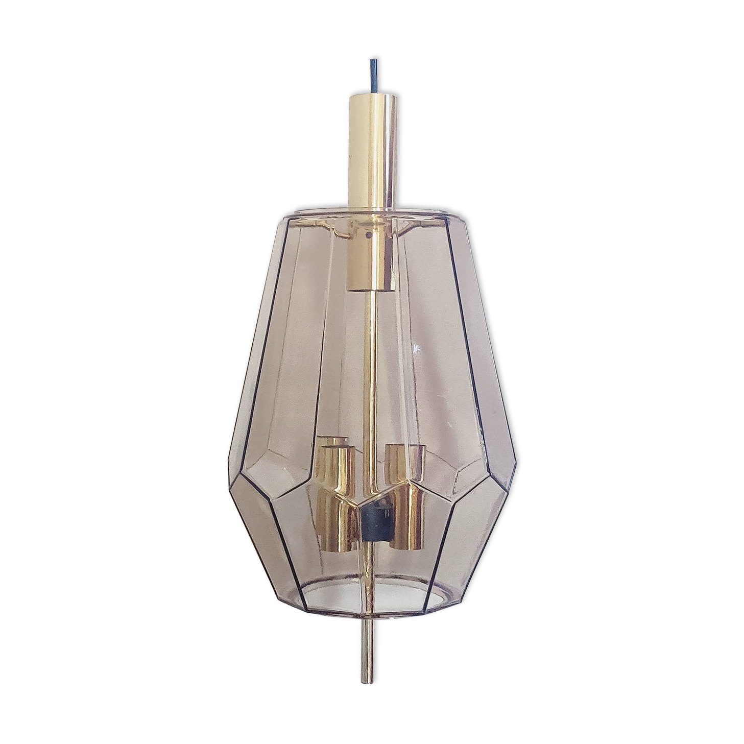 Limburg Glashutte smoked glass and brass hanging