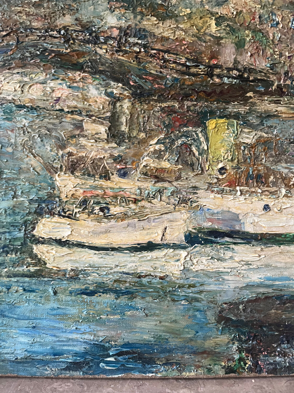 Mediterranean port, oil on canvas knife technique