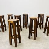 8 solid wood bar stools in brutalist style