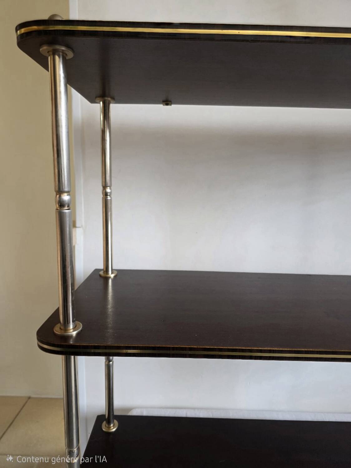 Wooden shelf with gold metal