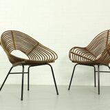 Set of 2 Vintage Rattan Lounge Chairs H. Broekhuizen for Rohé Noordwolde, The Netherlands 1960