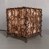 Pair of ethnic table lamps - braided water hyacinth roots, wrought iron, cotton