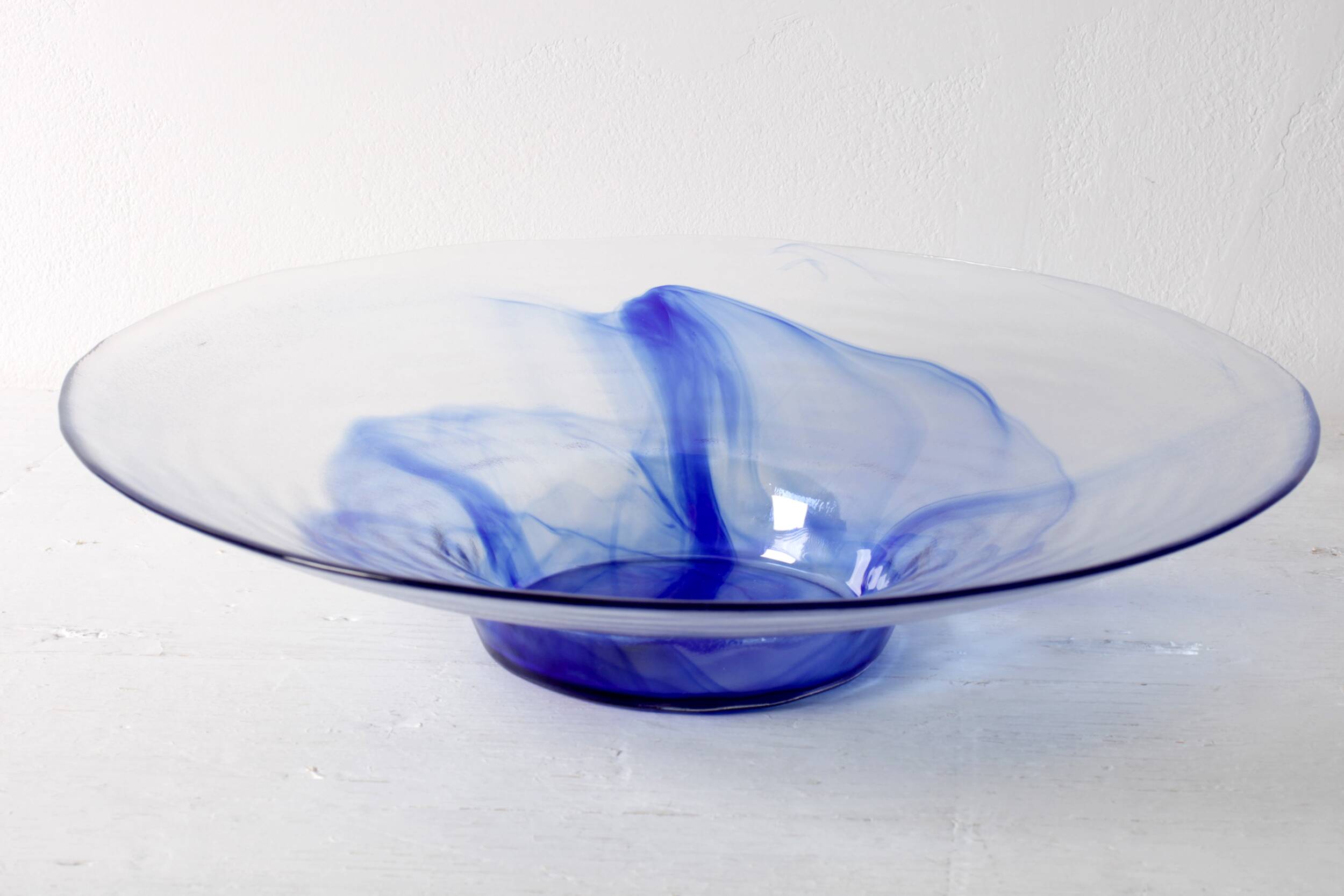 Vintage Blue Swirl Glass Fruit Bowl / Bormioli Rocco / Italy / 1990s