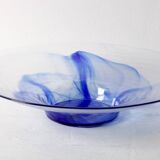 Vintage Blue Swirl Glass Fruit Bowl / Bormioli Rocco / Italy / 1990s