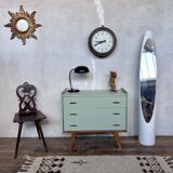 Commode vintage pieds compas vert d'eau